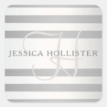 Elegant monogram Faux Silver Gradient Gray Stripes
