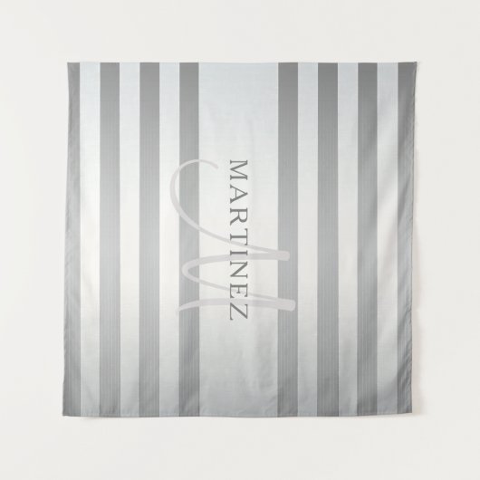 Elegant monogram Faux Silver Gradient Gray Stripes Wandkleed (Voorkant (horizontaal))