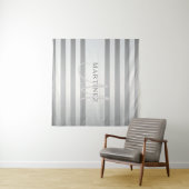 Elegant monogram Faux Silver Gradient Gray Stripes Wandkleed (In Situ (horizontaal))