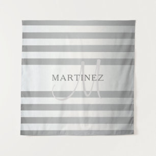 Elegant monogram Faux Silver Gradient Gray Stripes Wandkleed