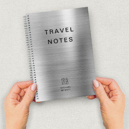Elegant Monogram Faux Silver GreyTravel Notitieboek