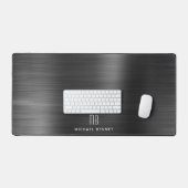 Elegant Monogram Faux Zwart Geborsteld Metaal Bureaumat (Keyboard & Muis)