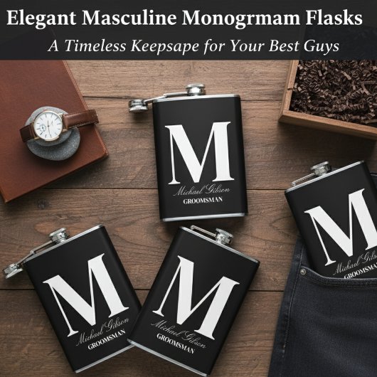 Elegant Monogram Flask - Personalized Groomsmen Gi Heupfles