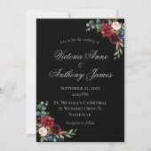 Elegant Monogram Floral Black Wedding Uitnodiging (Achterkant)