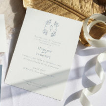 Elegant Monogram Floral Crest Stoffig Blauw Bruilo