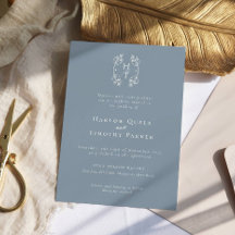 Elegant Monogram Floral Crest Stoffig Blauw Bruilo