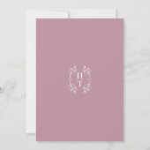 Elegant Monogram Floral Crest stoffige mauve Weddi Kaart (Achterkant)