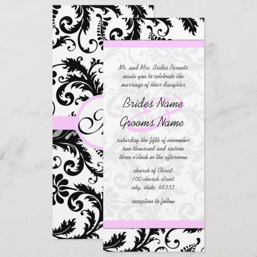 Elegant Monogram Floral Damask Wedding Uitnodiging (Voorkant / Achterkant)
