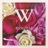 Elegant Monogram Floral Glass Onderzetter (Voorkant)