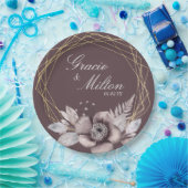 Elegant Monogram Floral Mauve Gold Wedding Papieren Bordje (Feest)