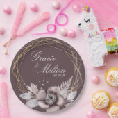 Elegant Monogram Floral Mauve Gold Wedding Papieren Bordje (Feest)