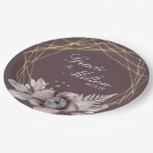 Elegant Monogram Floral Mauve Gold Wedding Papieren Bordje (Gekanteld)