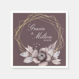 Elegant Monogram Floral Mauve Wedding Servet