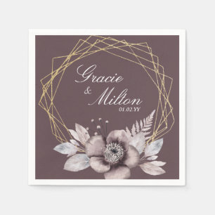 Elegant Monogram Floral Mauve Wedding Servet