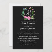 Elegant Monogram Floral op Black Wedding Kaart (Voorkant)