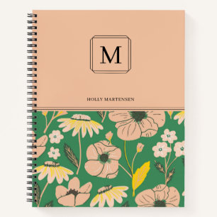 Elegant Monogram Floral Pattern Persoonlijke naam Notitieboek