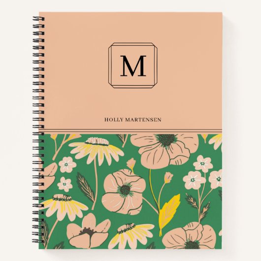 Elegant Monogram Floral Pattern Persoonlijke naam Notitieboek (Voorkant)
