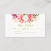 Elegant Monogram Floral Pink Pastel Aanbevelingskaartje (Voorkant)