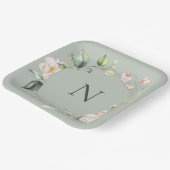 Elegant Monogram Floral Pink Sage Wedding Borden Papieren Bordje (Gebogen)