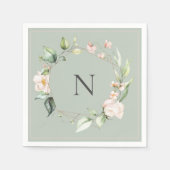 Elegant Monogram Floral Pink Sage Wedding Napkins Servet (Voorkant)