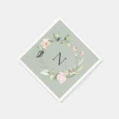 Elegant Monogram Floral Pink Sage Wedding Napkins Servet (Hoek)