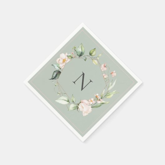 Elegant Monogram Floral Pink Sage Wedding Napkins Servet (Hoek)