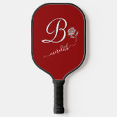 Elegant Monogram Floral Red Glitter Pickleball Paddle (Voorkant)
