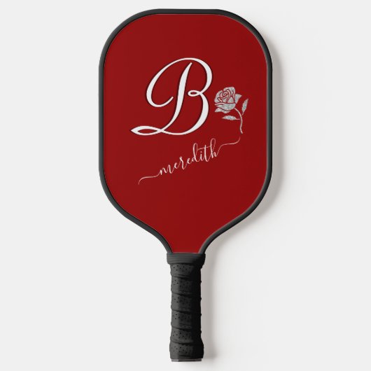 Elegant Monogram Floral Red Glitter Pickleball Paddle (Voorkant)