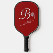 Elegant Monogram Floral Red Glitter Pickleball Paddle (Achterkant)