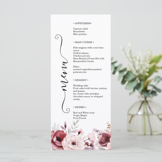 Elegant Monogram Floral Wedding Double-Sided  Menu (Staand voorkant)