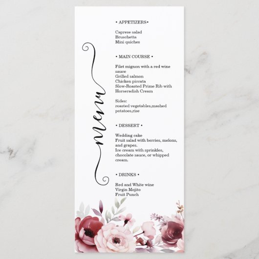 Elegant Monogram Floral Wedding Double-Sided  Menu (Voorkant)