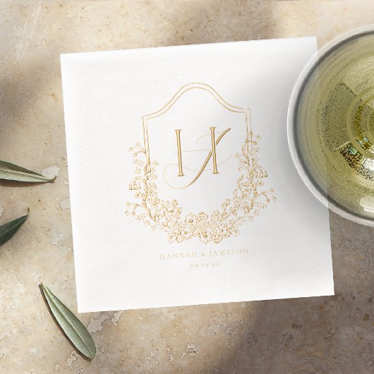 Elegant  monogram | Floral Wedding Gold Folie Servetten