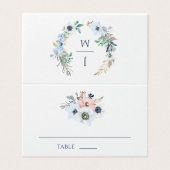 Elegant Monogram Floral Wreath Wedding Place Card Kaart (Buitenkant ongevouwen)