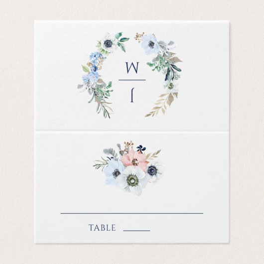 Elegant Monogram Floral Wreath Wedding Place Card Kaart (Buitenkant ongevouwen)
