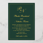 Elegant Monogram Foral Forest Green Wedding Gold Folie Uitnodiging<br><div class="desc">Traditionele stijl bos groen en gouden folie trouwuitnodiging met een eenvoudig en klassiek ontwerp met uw twee initiaal monogram en uw namen in een elegante kalligrafie binnen een dunne grens. Alle ontwerpelementen aan de voorzijde zijn in reële folie afgedrukt. Deze luxe huwelijksuitnodiging met een tijdloze vormgeving is perfect voor een...</div>