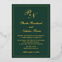 Elegant Monogram Foral Forest Green Wedding Gold