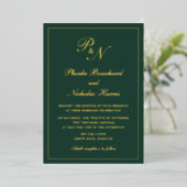 Elegant Monogram Foral Forest Green Wedding Gold Folie Uitnodiging (Staand Voorkant)