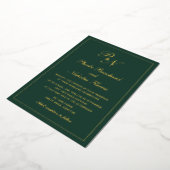 Elegant Monogram Foral Forest Green Wedding Gold Folie Uitnodiging (Gedraaid)