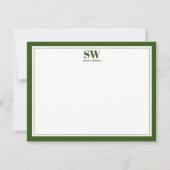 Elegant Monogram Forest Green Border Minimalist Notitiekaartje (Voorkant)