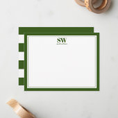 Elegant Monogram Forest Green Border Minimalist Notitiekaartje (Voorkant / Achterkant in situ)