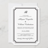 Elegant Monogram Formal Black and White Wedding Kaart (Voorkant)