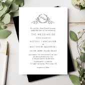 Elegant Monogram Formal Black and White Wedding Kaart