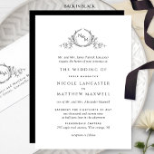 Elegant Monogram Formal Black and White Wedding Kaart