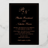 Elegant Monogram Formal Black Wedding Roos Gold Folie Uitnodiging (Voorkant)