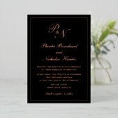 Elegant Monogram Formal Black Wedding Roos Gold Folie Uitnodiging (Staand Voorkant)