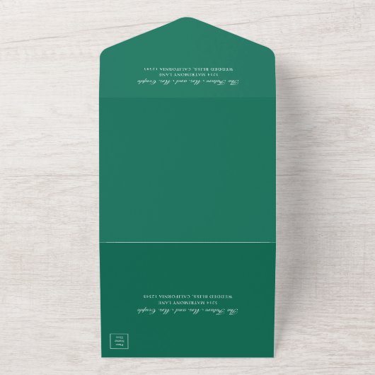 Elegant Monogram Formal Emerald Green Wedding All In One Uitnodiging (Buitenkant)