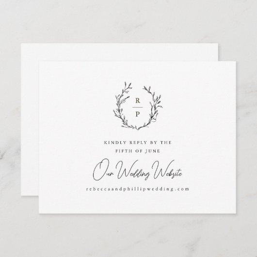 Elegant Monogram Formal Wedding Website RSVP Kaartje (Voorkant / Achterkant)
