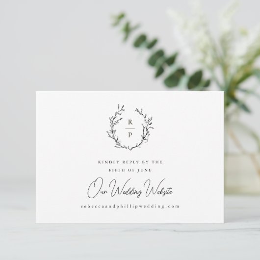 Elegant Monogram Formal Wedding Website RSVP Kaartje (Staand voorkant)