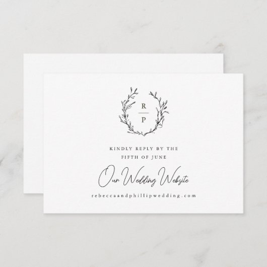 Elegant Monogram Formal Wedding Website RSVP Kaartje (Voorkant / Achterkant)