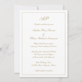 Elegant Monogram Formeel Goud All In One Trouwfees Kaart